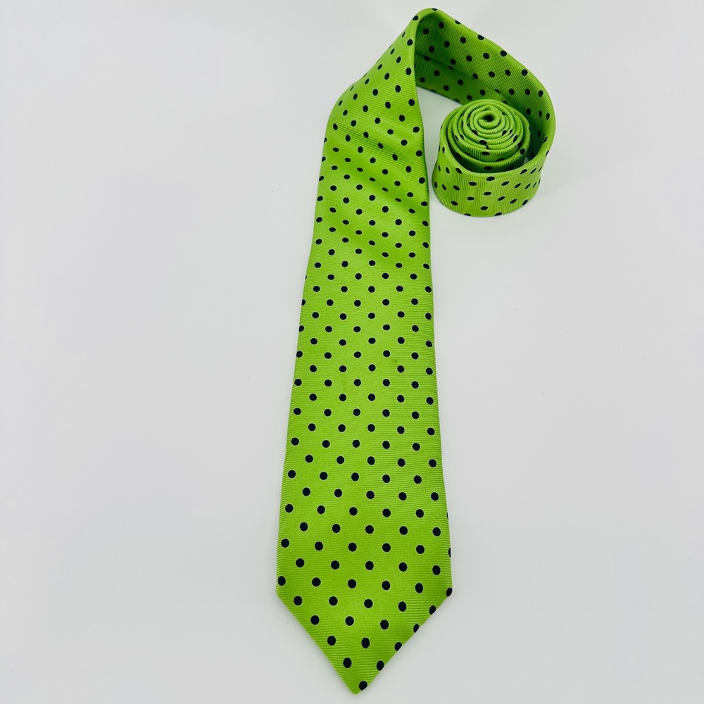 Ben Silver Polka Dot Tie Lime Green Silk Made in Italy OS